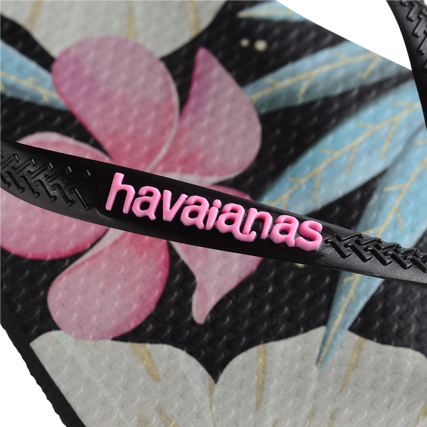 Havaianas Slim Floral - Womens Flip Flops - Black/Pink - palvelukotilounatuuli