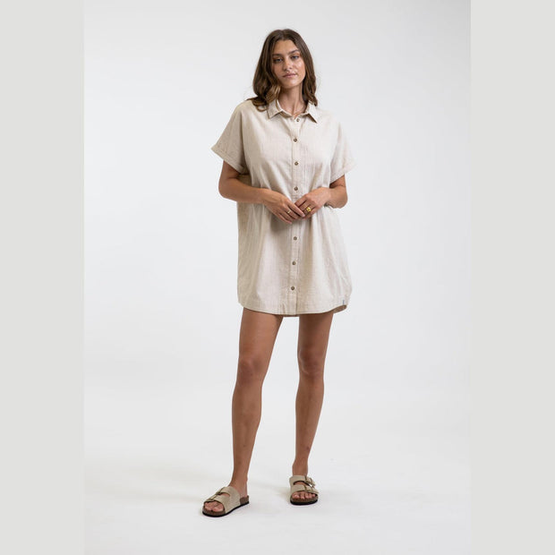Classic Linen Shirt Dress - Sand - palvelukotilounatuuli