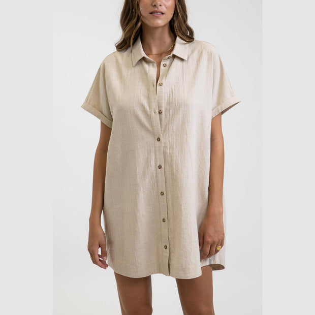 Classic Linen Shirt Dress - Sand - palvelukotilounatuuli